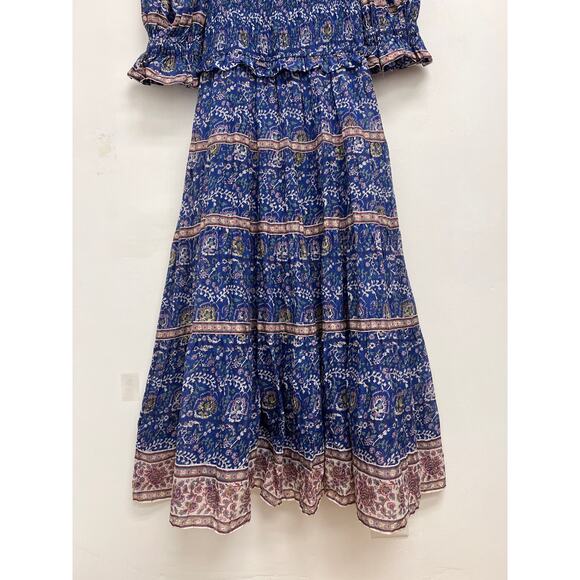 SEA New York Rosita Smocked Square Neck Puff-Sleeve Cotton Print Midi Dress XS - Picture 8 of 13